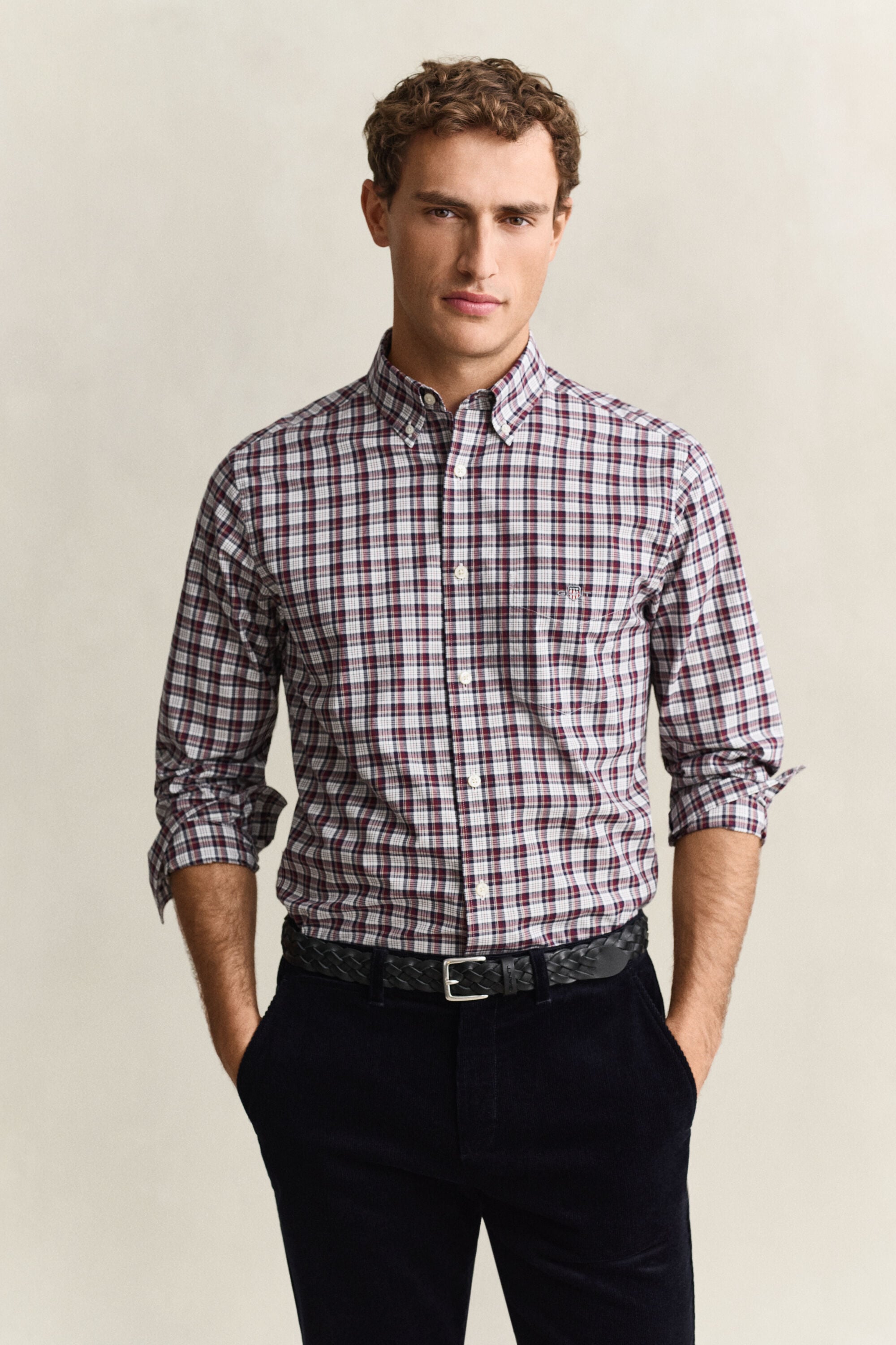 Camisa de popelina com padrão de xadrez