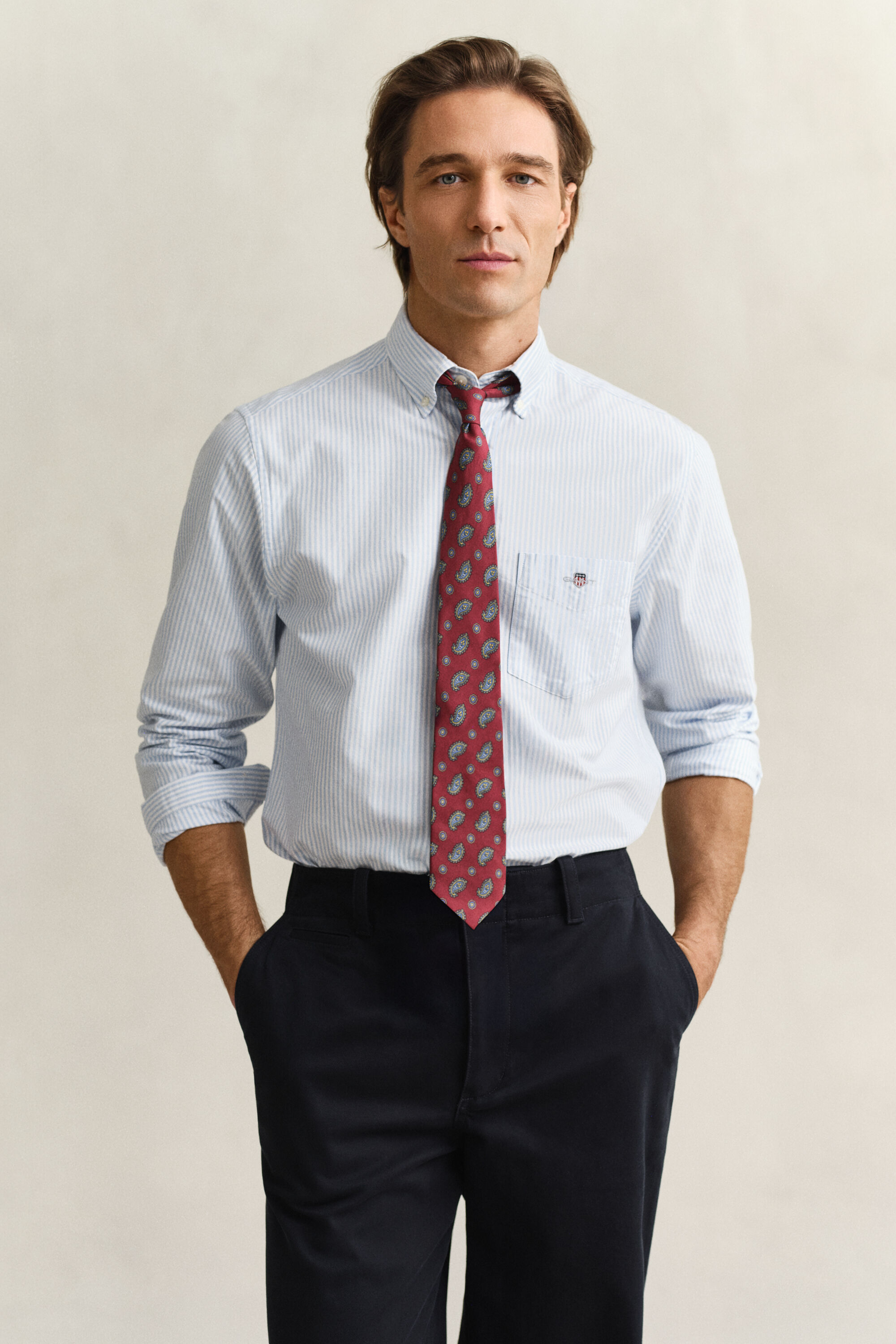 Camisa Oxford às riscas finas Classic