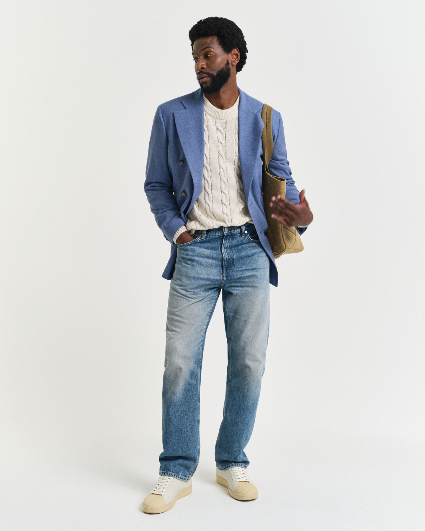 Casaco de fato em lã mouliné regular fit