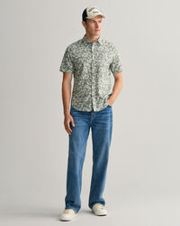 Camisa de manga curta em linho e algod&atilde;o com estampado Floral regular fit