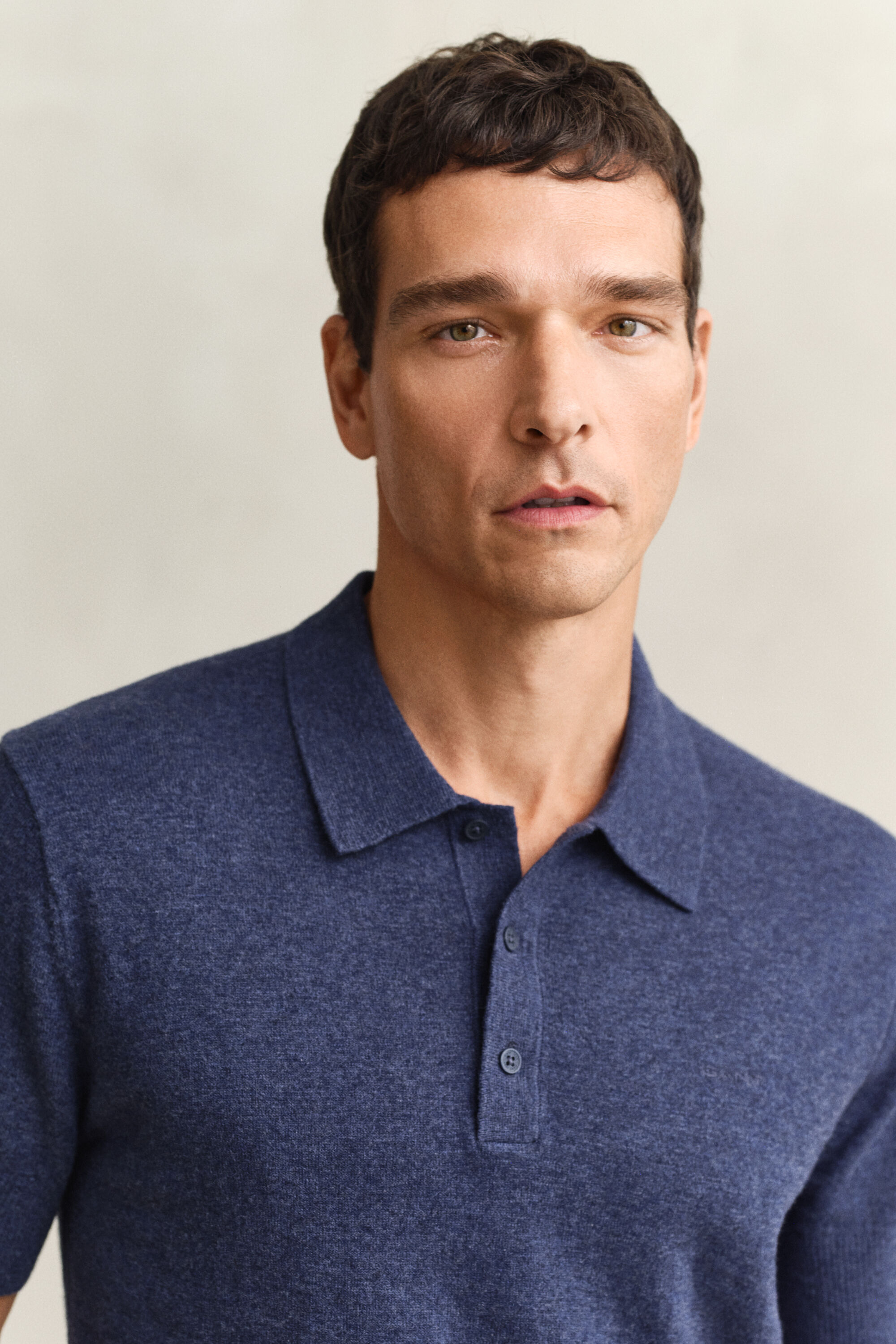 Camisola de malha estilo polo com manga curta em algodão com mistura de fios