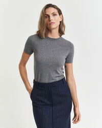 Camisola de malha leve com decote redondo e manga curta