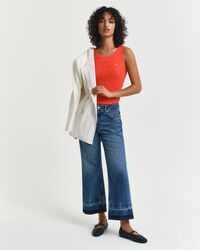 Camisola sem mangas em malha entran&ccedil;ada de algod&atilde;o com elastano