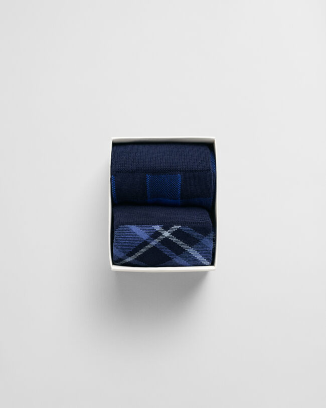 Caixa de presente com pack de dois pares de meias com padrão de xadrez