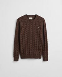 Camisola em malha entran&ccedil;ada de algod&atilde;o com decote redondo