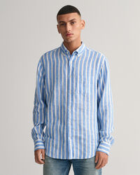 Camisa em linho &agrave;s riscas largas regular fit