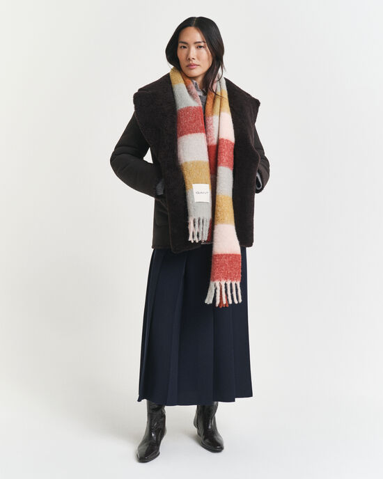 Cachecol em mistura de lã de alpaca com padrão de xadrez