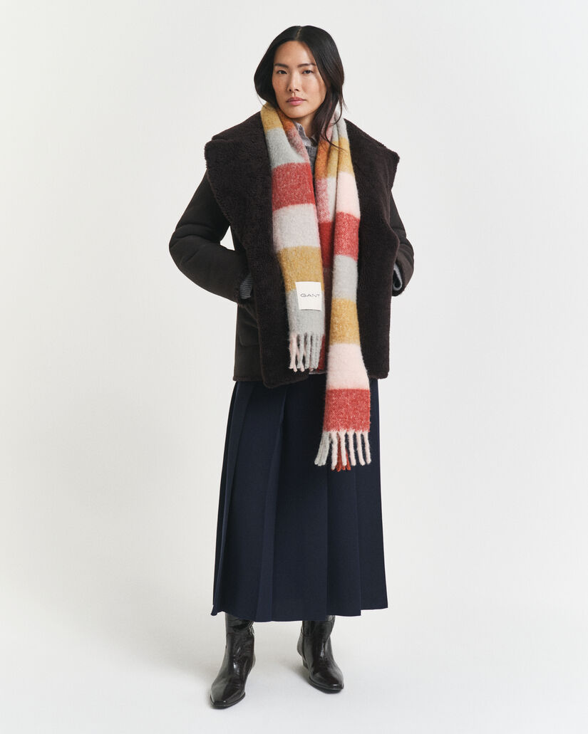 Cachecol em mistura de lã de alpaca com padrão de xadrez