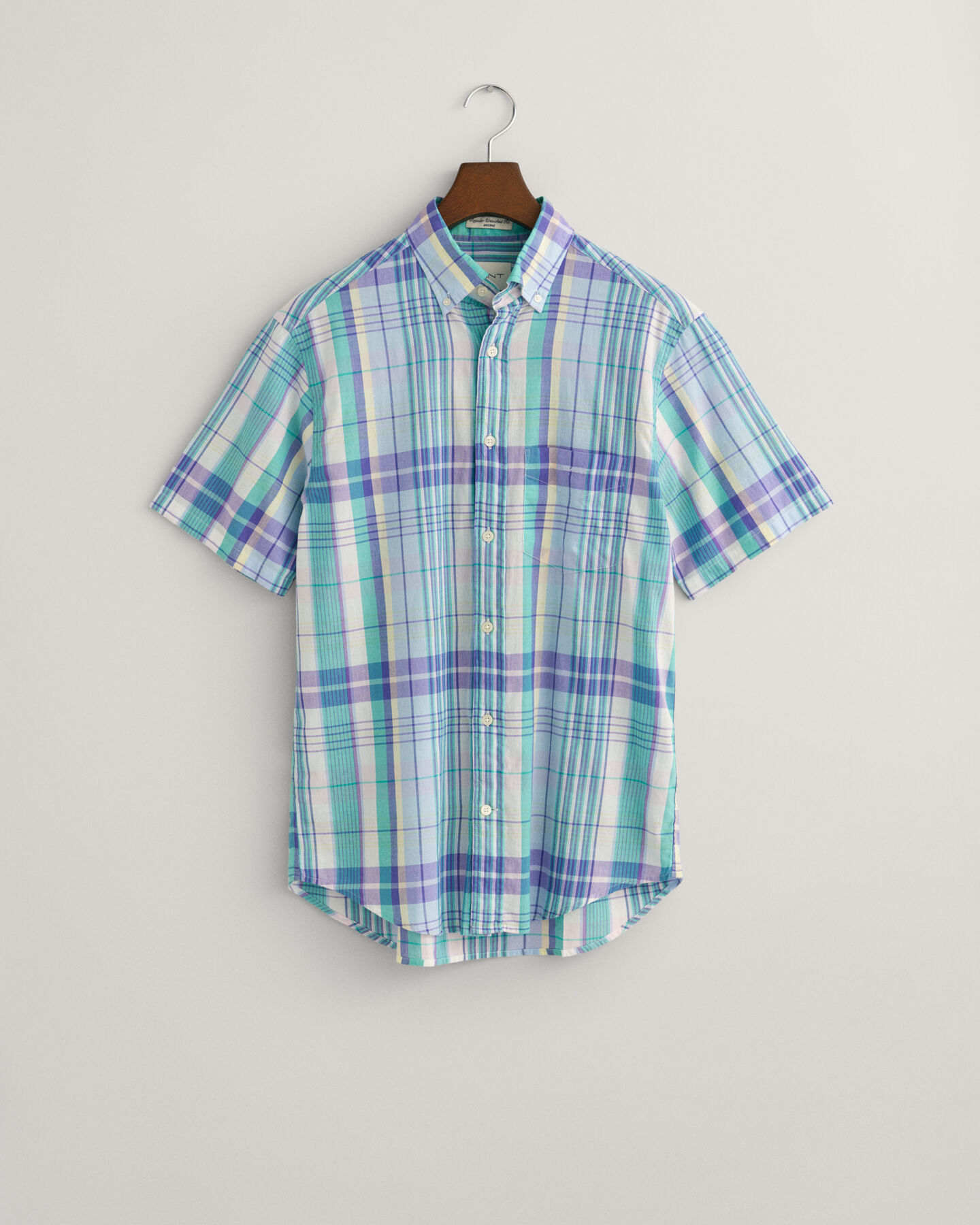 Camisa de linho colorida com manga curta Madras regular fit