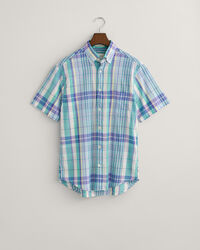 Camisa de linho colorida com manga curta Madras regular fit