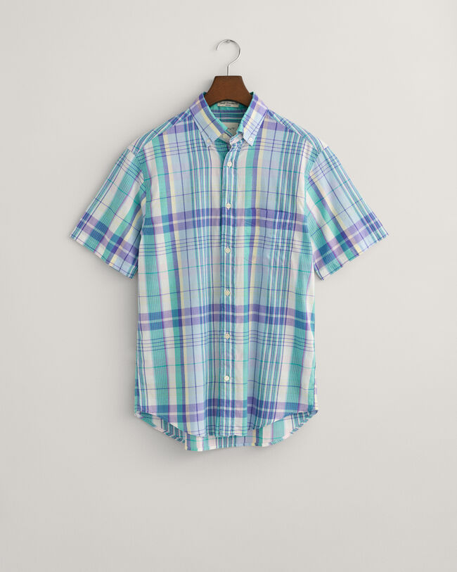 Camisa de linho colorida com manga curta Madras regular fit