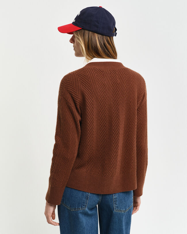 Casaco de malha com decote em V Herringbone