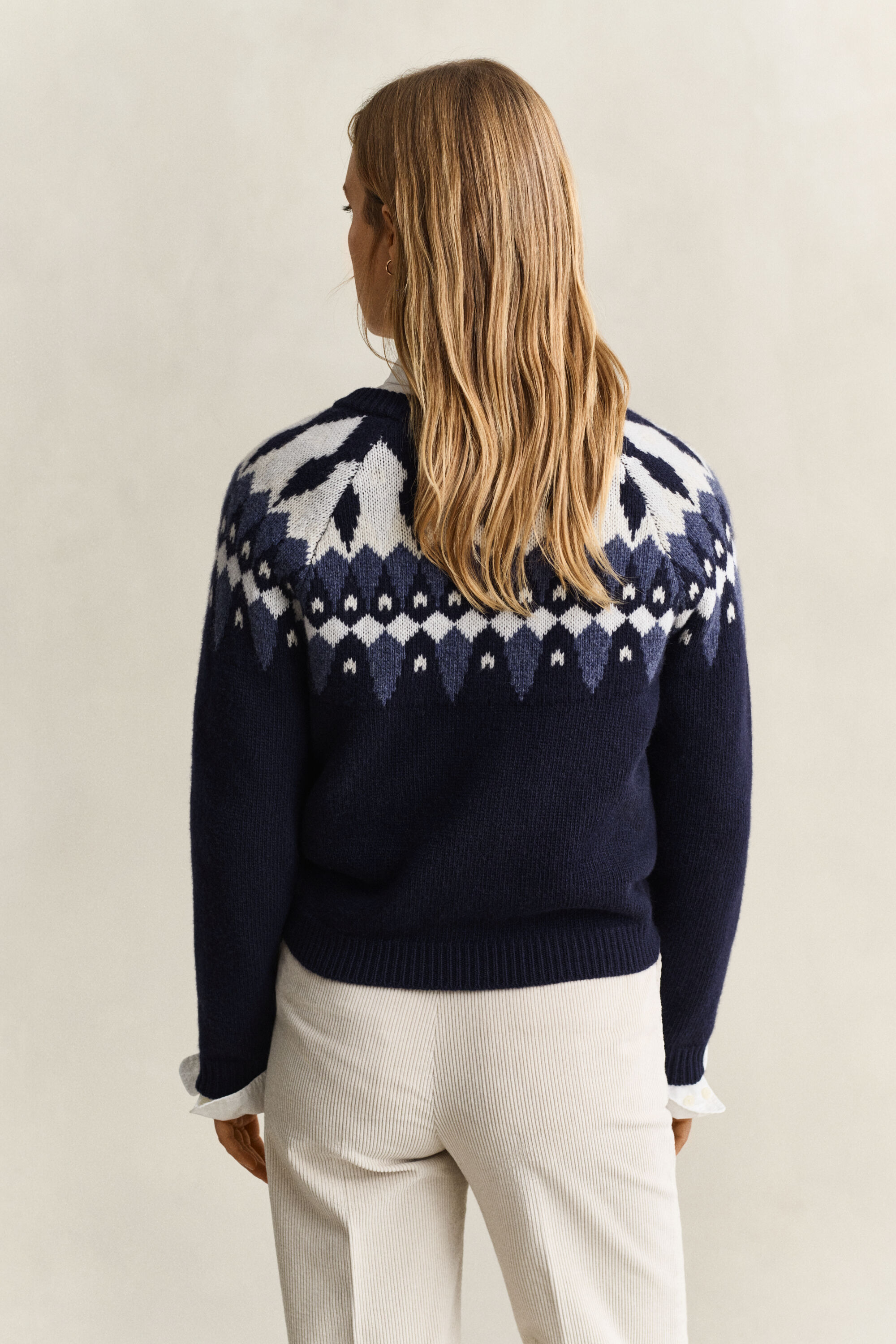 Casaco de malha em lã com padrão Fair Isle