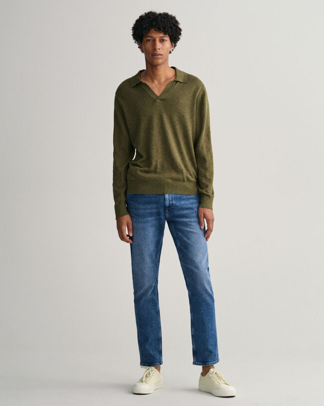 Pulover estilo polo em linho e algodão