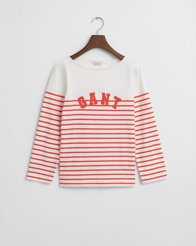 T-shirt com decote de barco Breton Striped