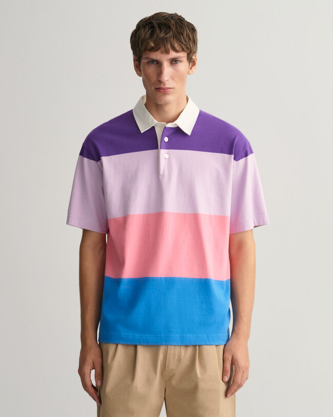 Rugger de manga curta às riscas em bloco Retro