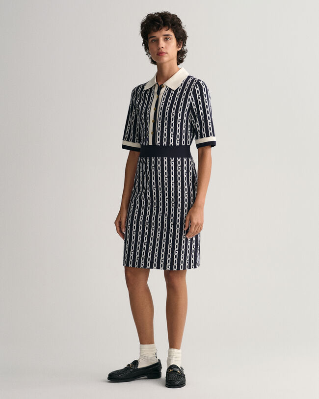 Vestido-polo de meia manga em jacquard Chain
