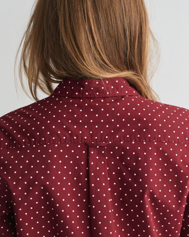 Camisa em voile de algod&atilde;o com estampado &agrave;s bolinhas regular fit