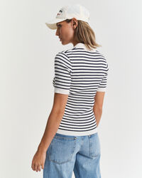 Rugger de manga curta em malha canelada às riscas