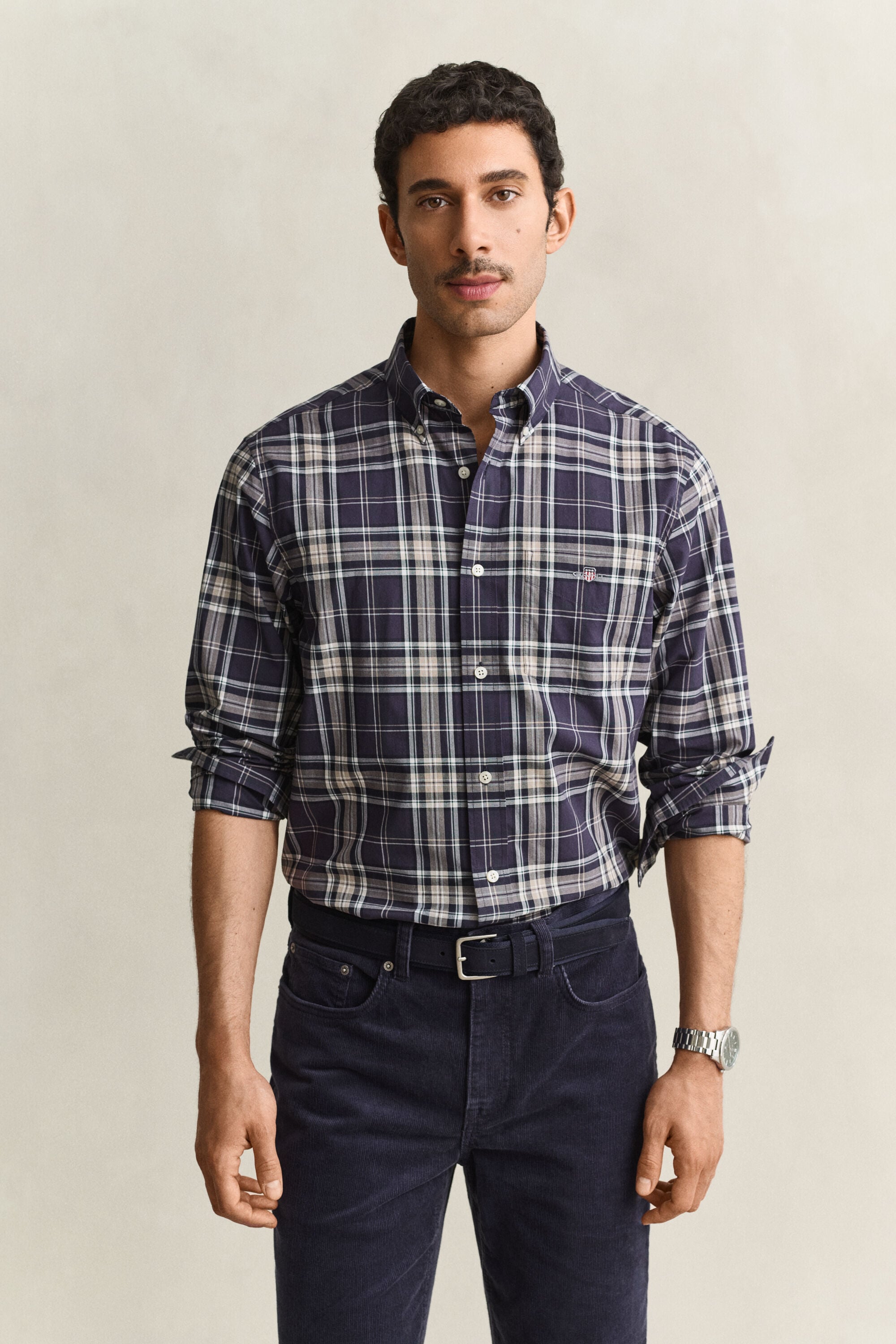 Camisa de popelina com padrão de xadrez