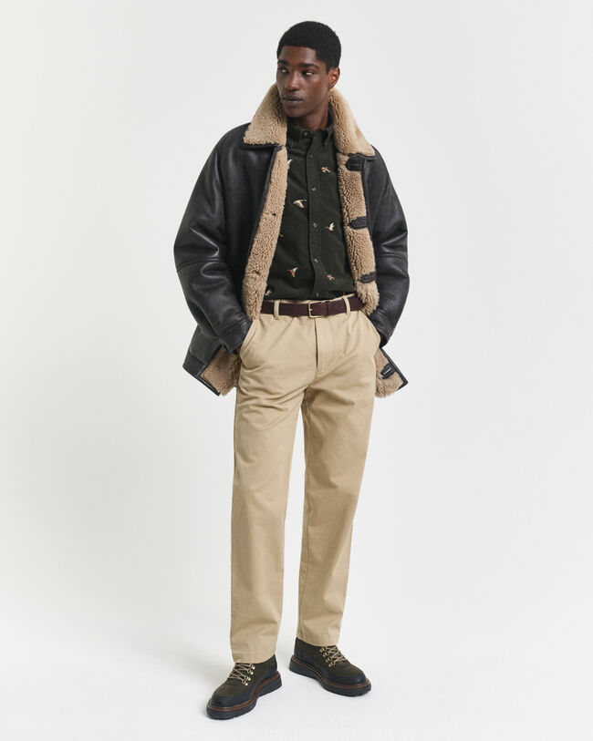 Camisa de bombazina bordada regular fit