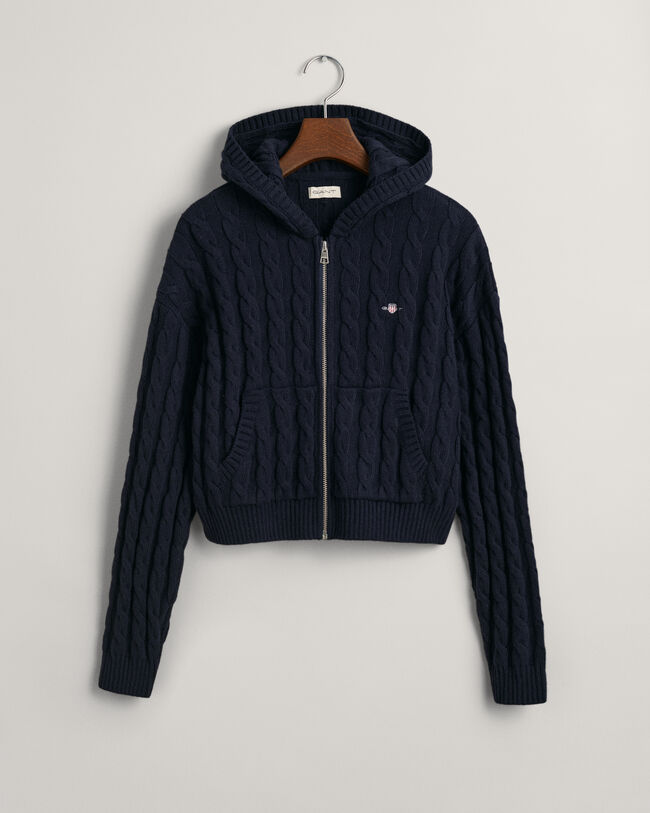 Casaco de malha entran&ccedil;ada curto com capuz e fecho Shield Teen Girls