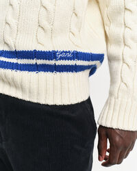 Pullover com decote em V em malha entrançada