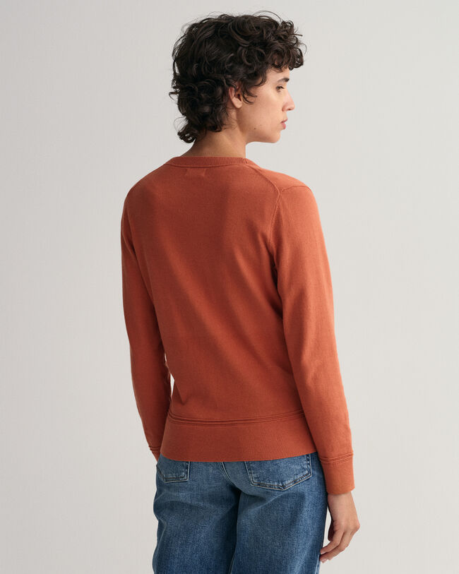 Casaco de malha com decote em V em algod&atilde;o leve