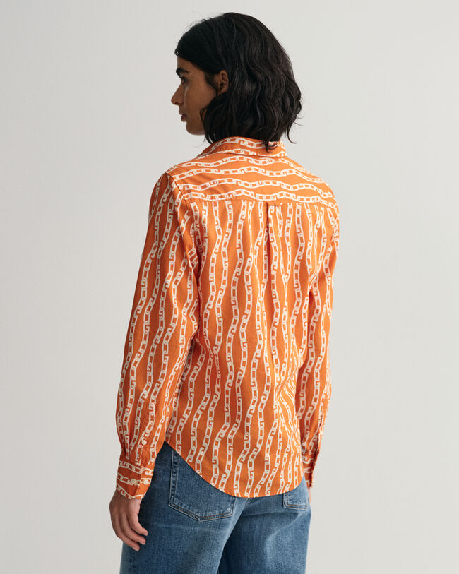 Camisa em voile de algod&atilde;o com estampado Chain corte normal