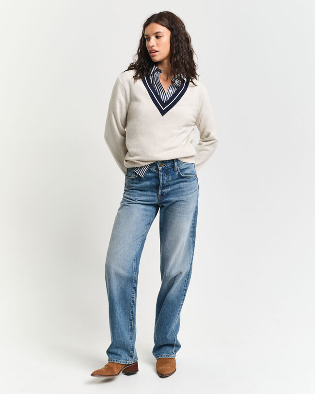 Pullover com decote em V Contrast