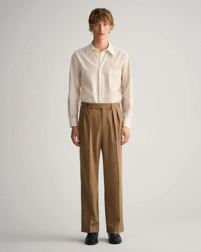 Calças de fato em flanela com perna larga