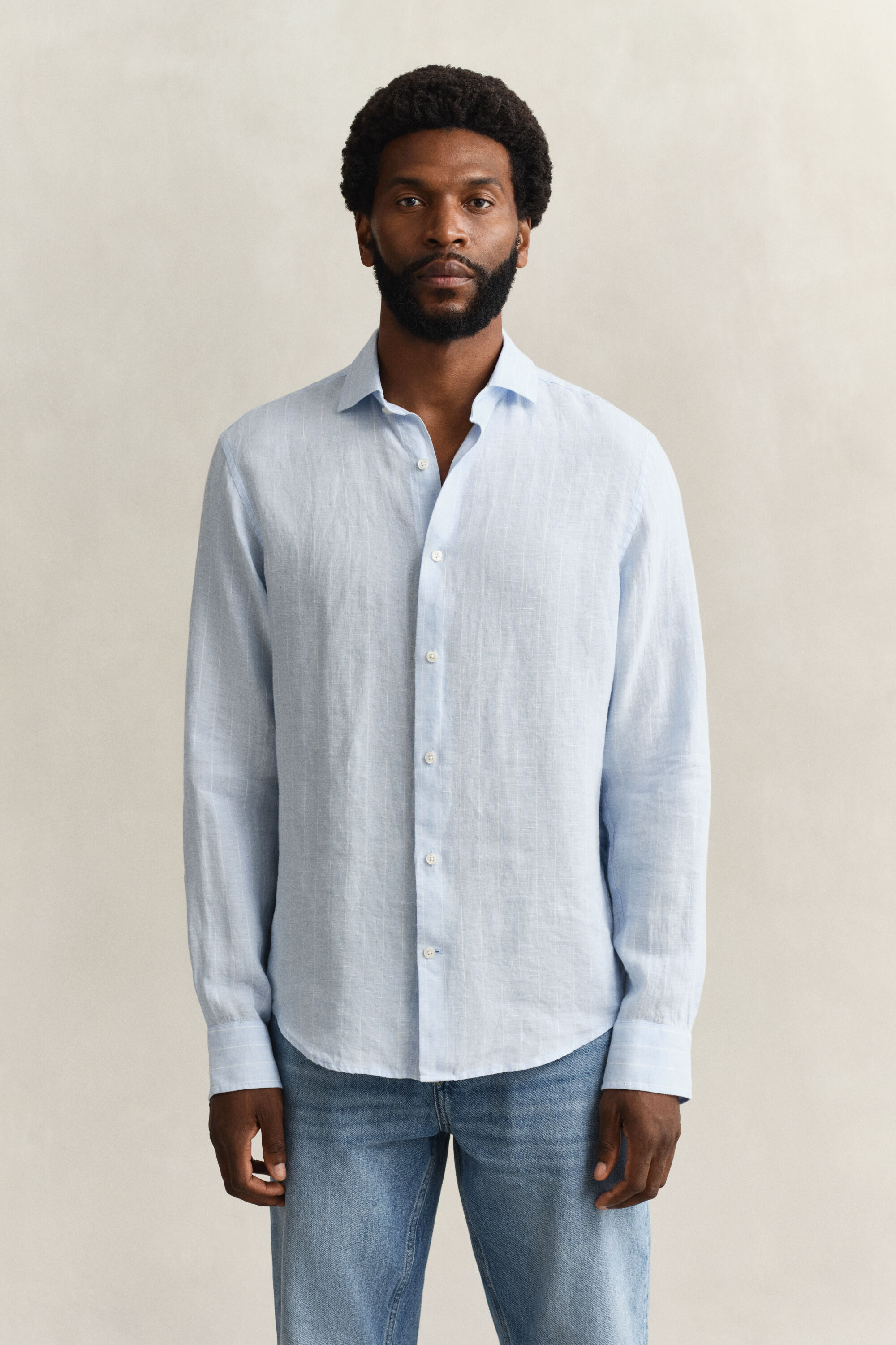 Camisa de linho às riscas
