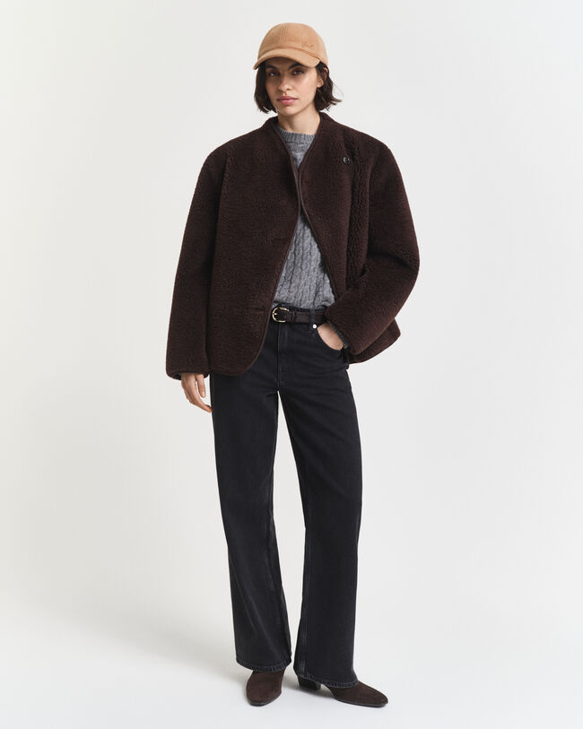 Camisola de malha entrançada com decote redondo em caxemira