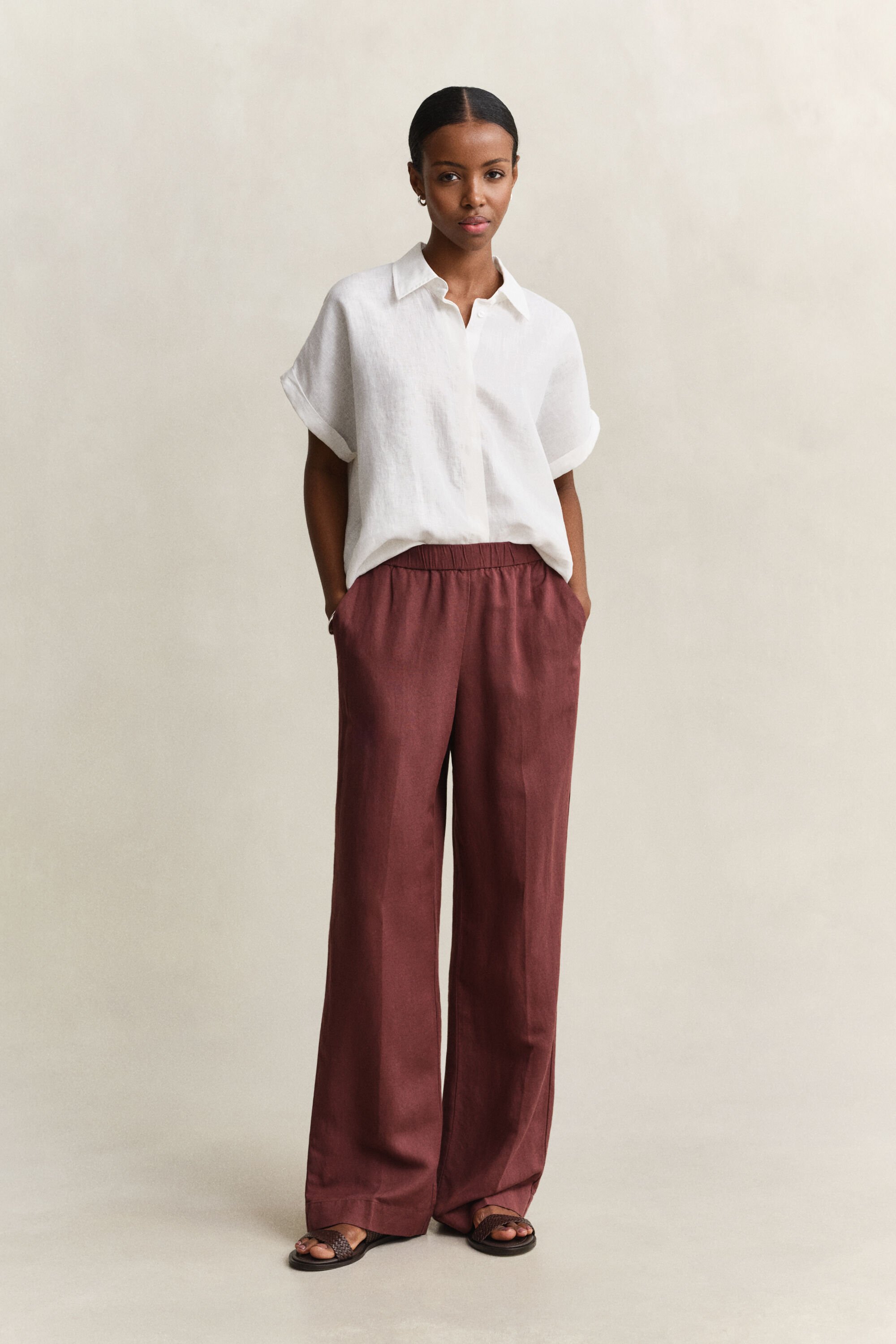 Camisa de manga curta em linho