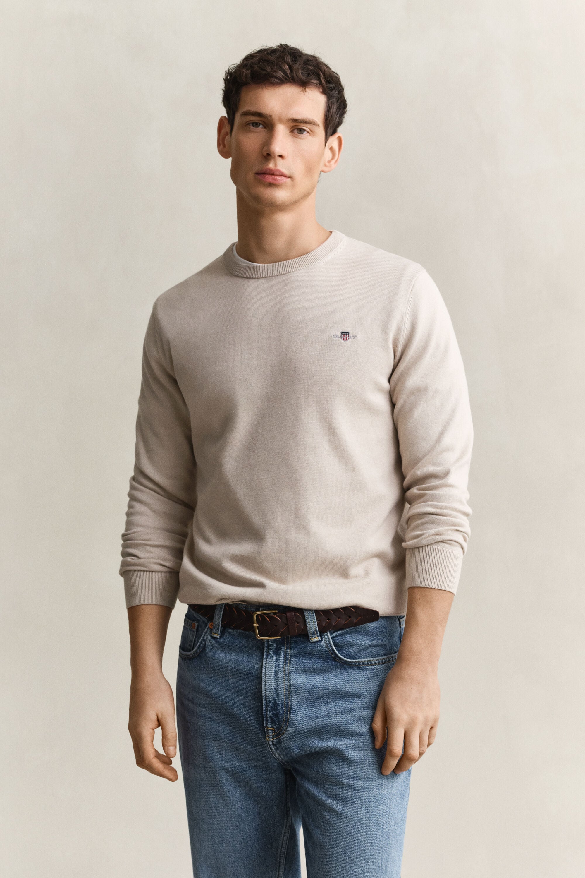 Camisola de malha com decote redondo clássica em algodão