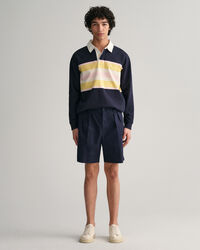 Calções chino em sarja com pregas