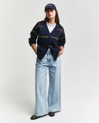 Casaco de malha com decote em V e padrão de xadrez