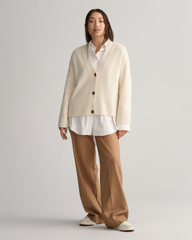 Casaco de malha em lã canelada