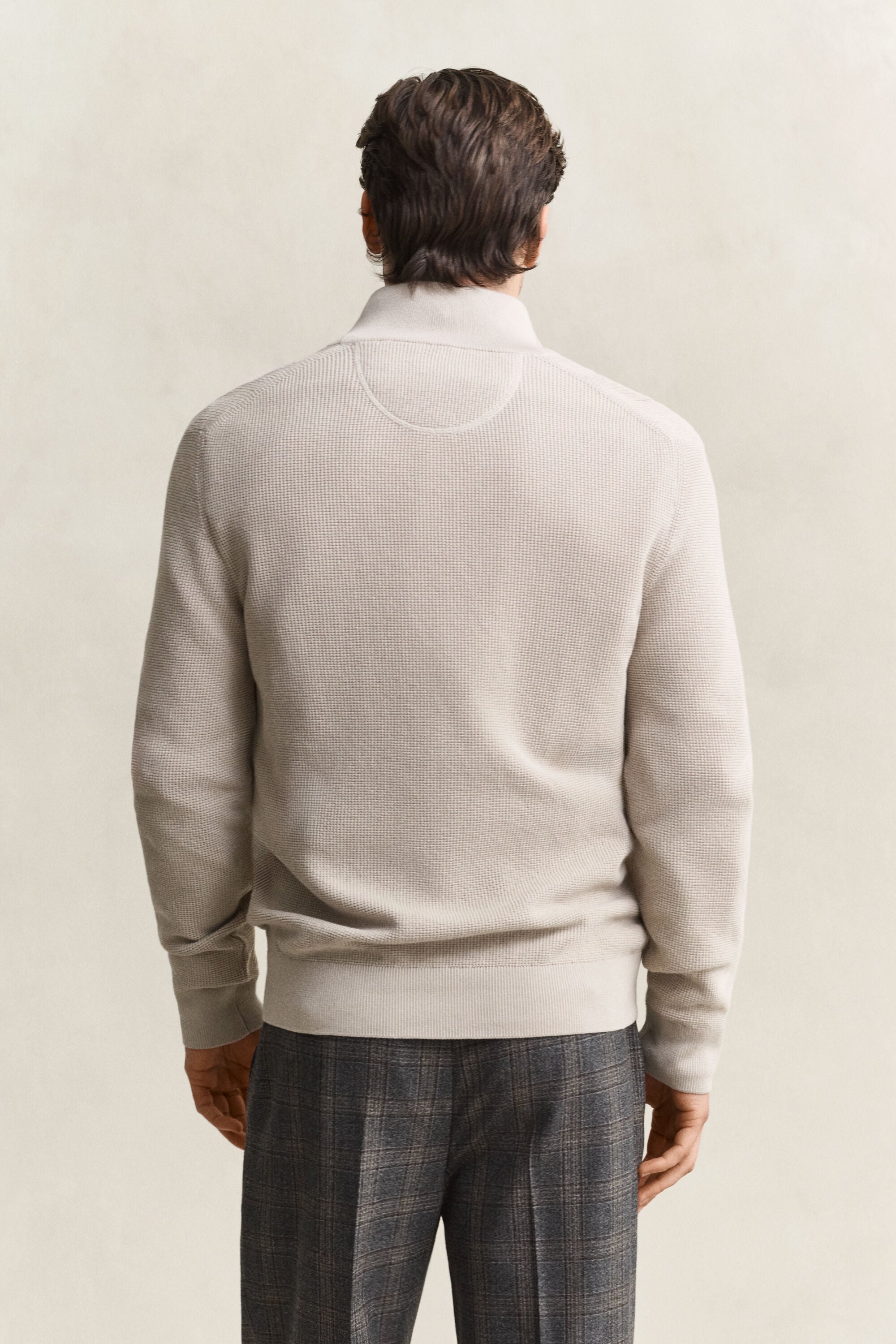 Camisola de malha com meio fecho em algodão texturizado