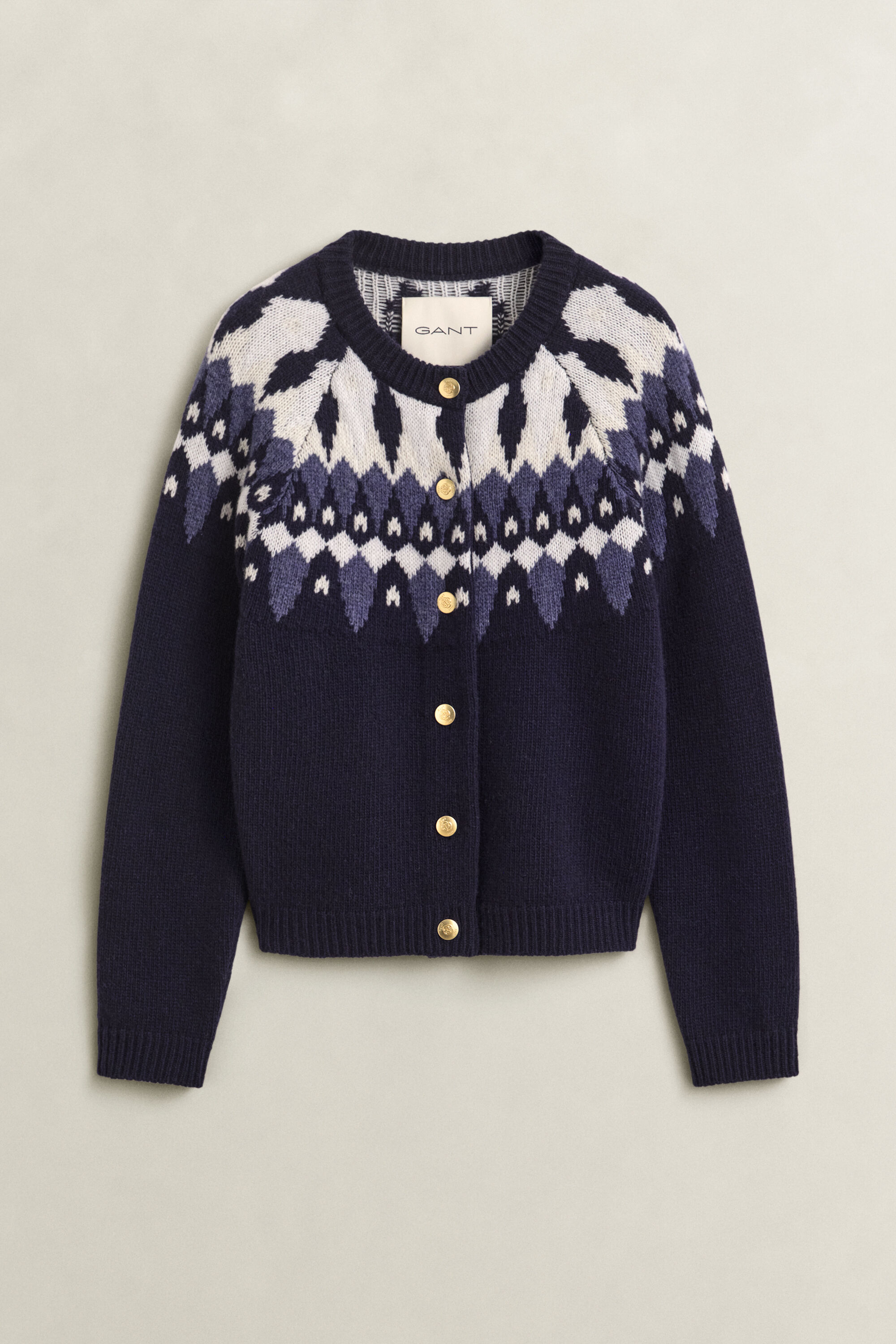 Casaco de malha em lã com padrão Fair Isle