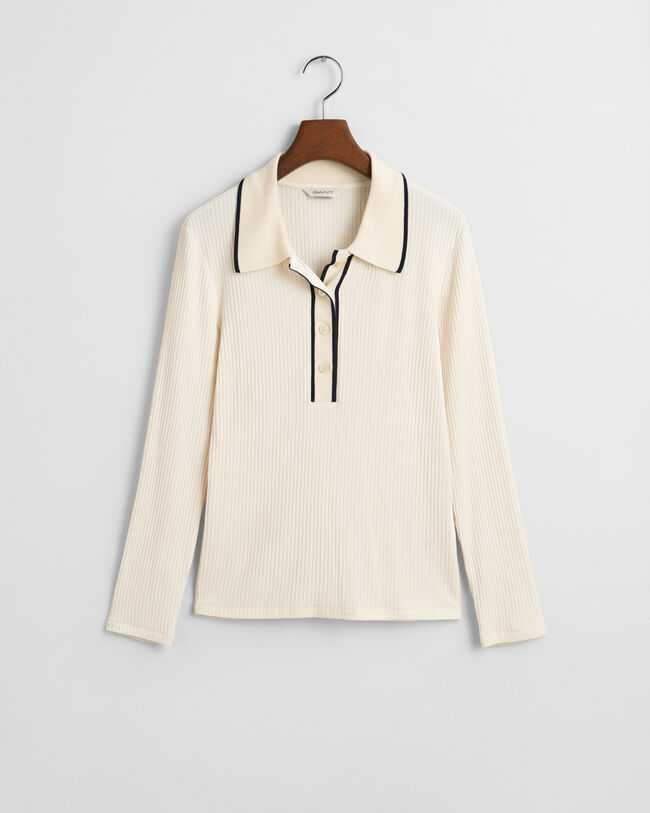 Polo de mangas compridas em malha canelada