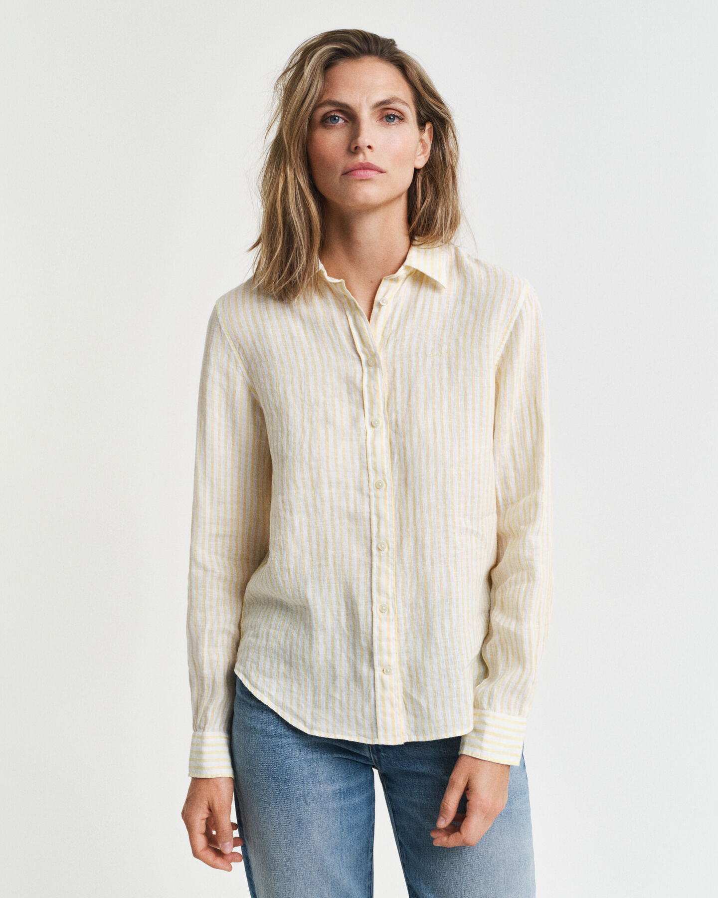 Camisa de linho às riscas regular fit