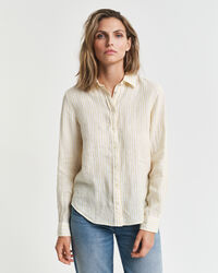 Camisa de linho às riscas regular fit