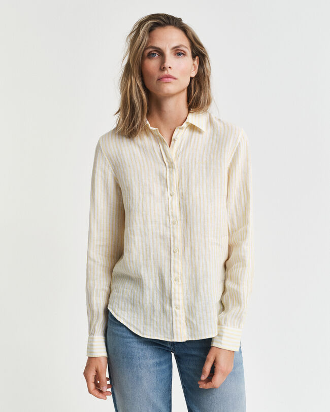 Camisa de linho às riscas regular fit