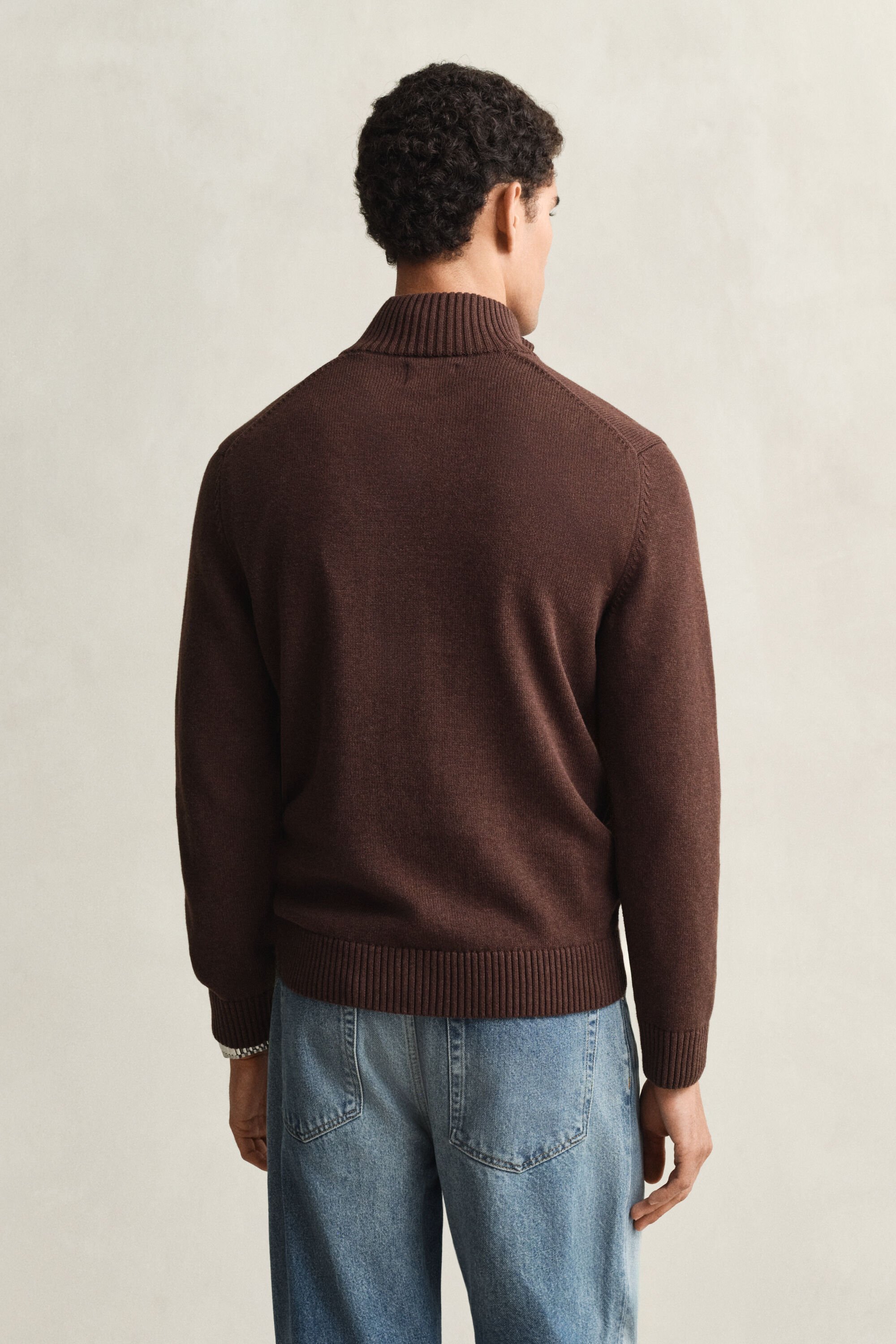 Camisola de malha em algodão com meio fecho Casual