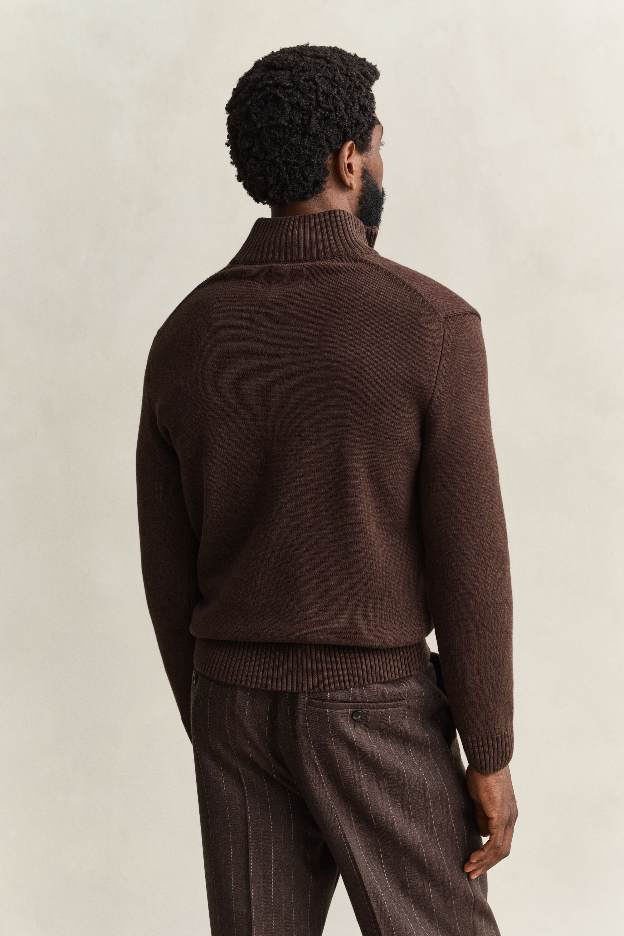 Camisola de malha em algodão com meio fecho Casual