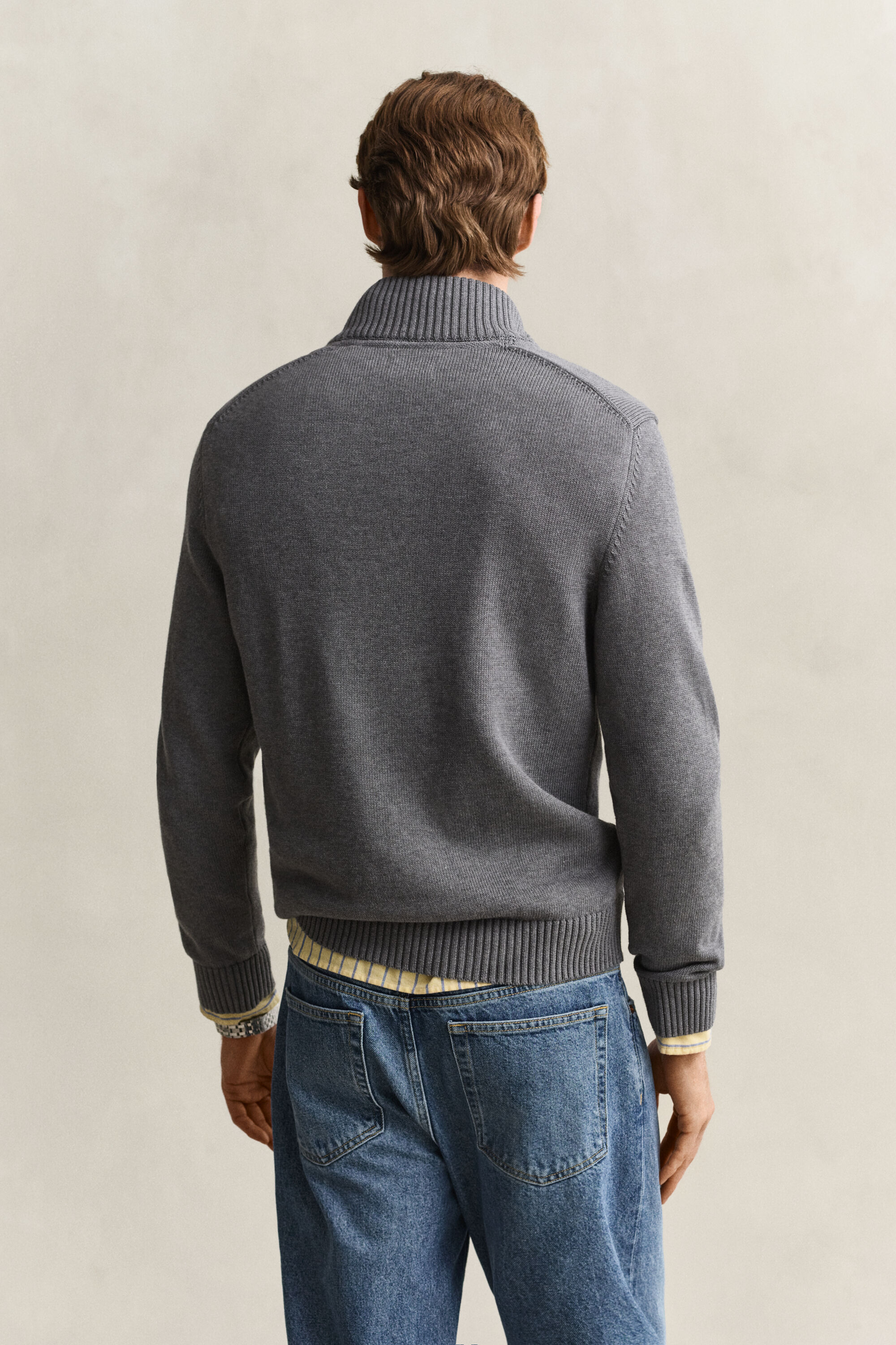 Camisola de malha em algodão com meio fecho Casual