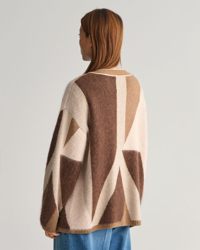 Casaco de malha em intarsia com estampado de letras