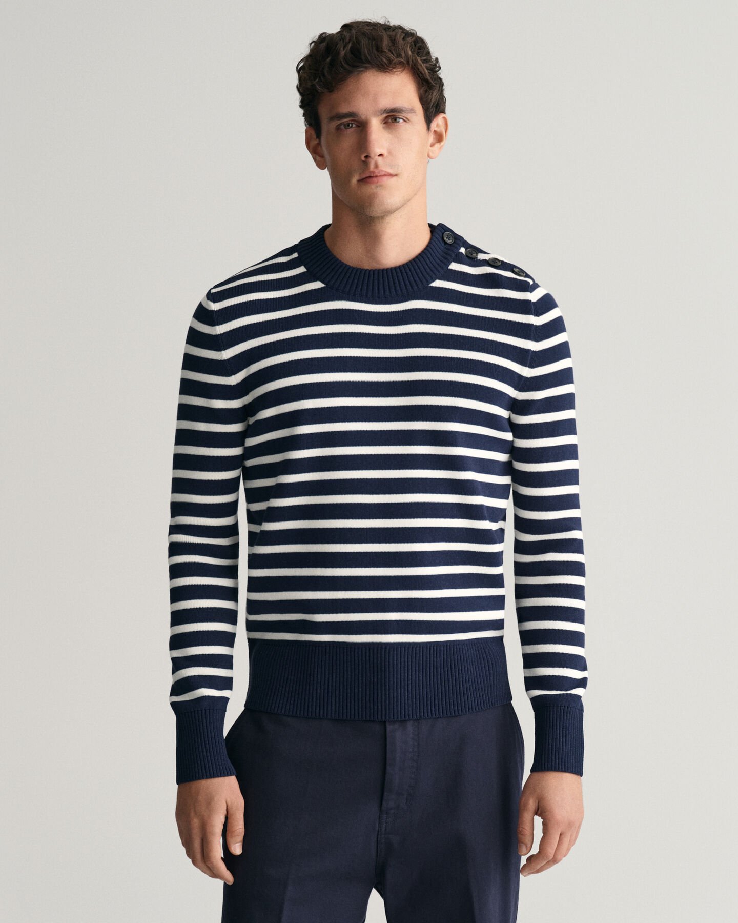 Pulover com decote redondo em algodão Shiny Breton Striped