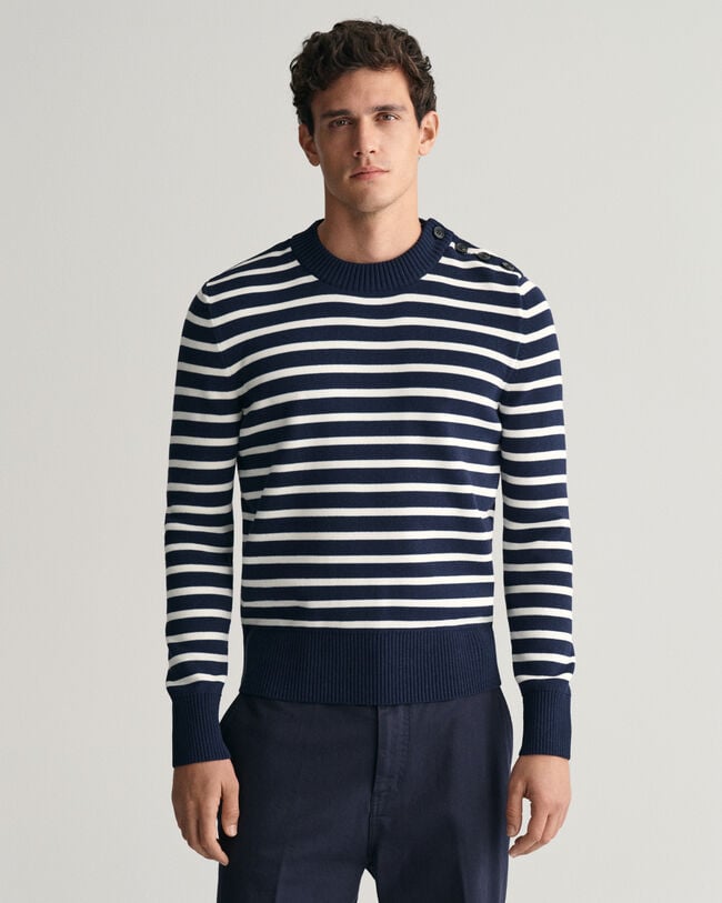 Pulover com decote redondo em algodão Shiny Breton Striped